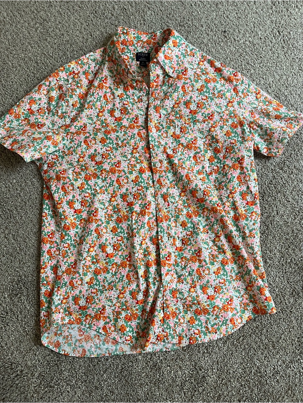 J. Crew Short-Sleeve Floral Button-Down Shirt in Orange and Green